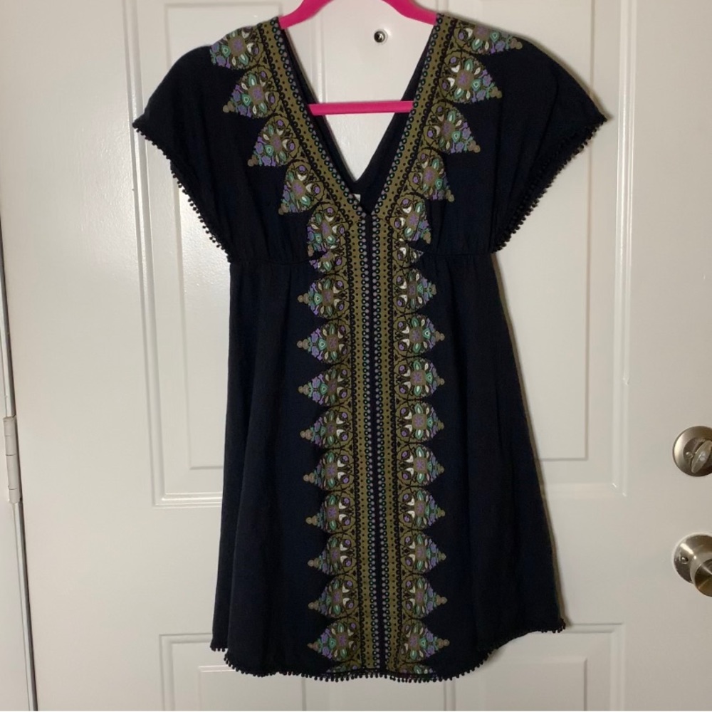 Women’s Free People V Neck Tank Dress 100% Cotton Size XS Black